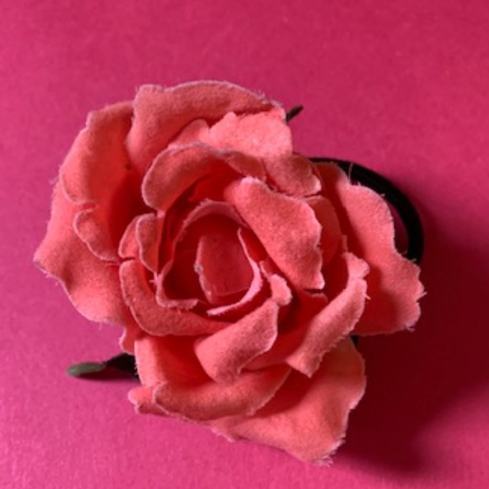 Peach rose hair clip ponytail holder